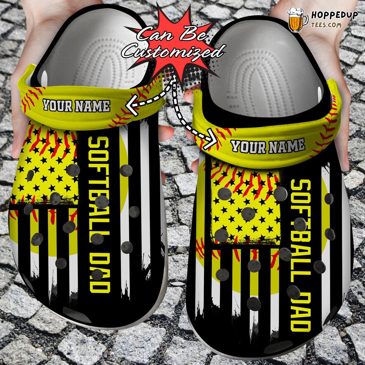 Softball Dad Vintage Flag Theme Personalized Sporty Clog Shoes Design