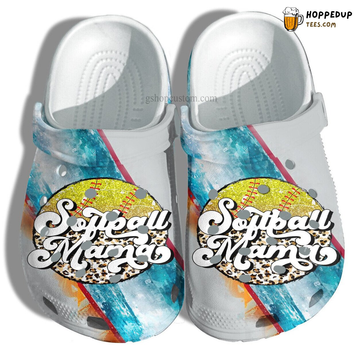 Softball Mama Support Daughter Themed Croc Shoes Birthday Wife Leopard Gift