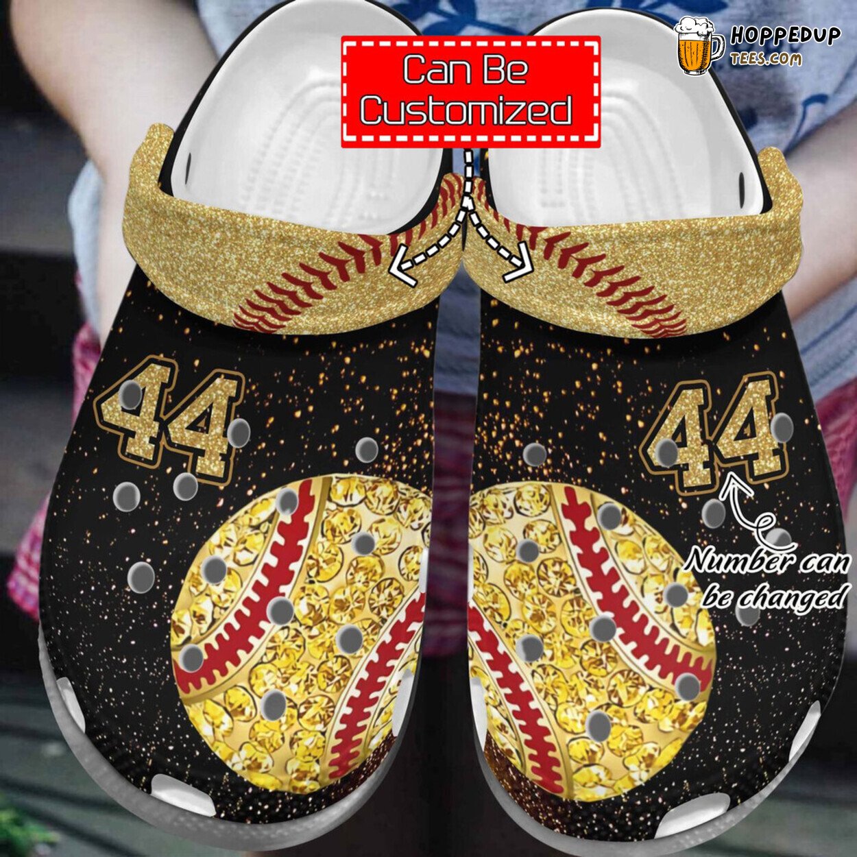 Softball Personalized Golden Softball Design Comfortable Clog Shoes for Players
