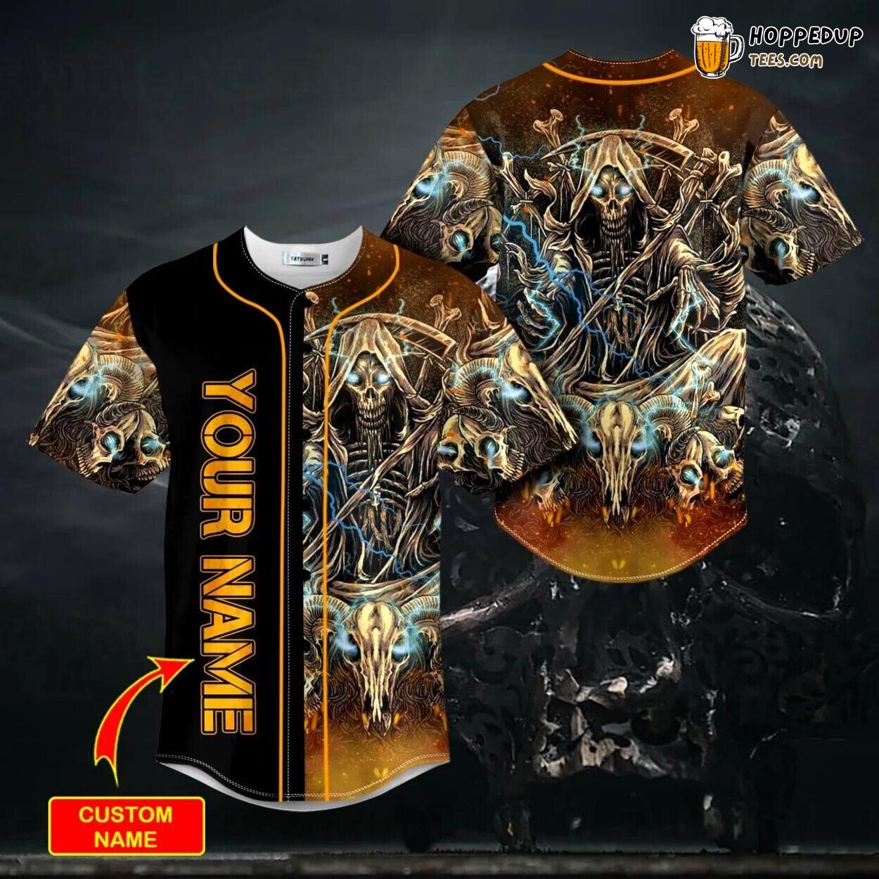 Soleram Grim Reaper Fire Song Skull Unique Tailored Baseball Jersey