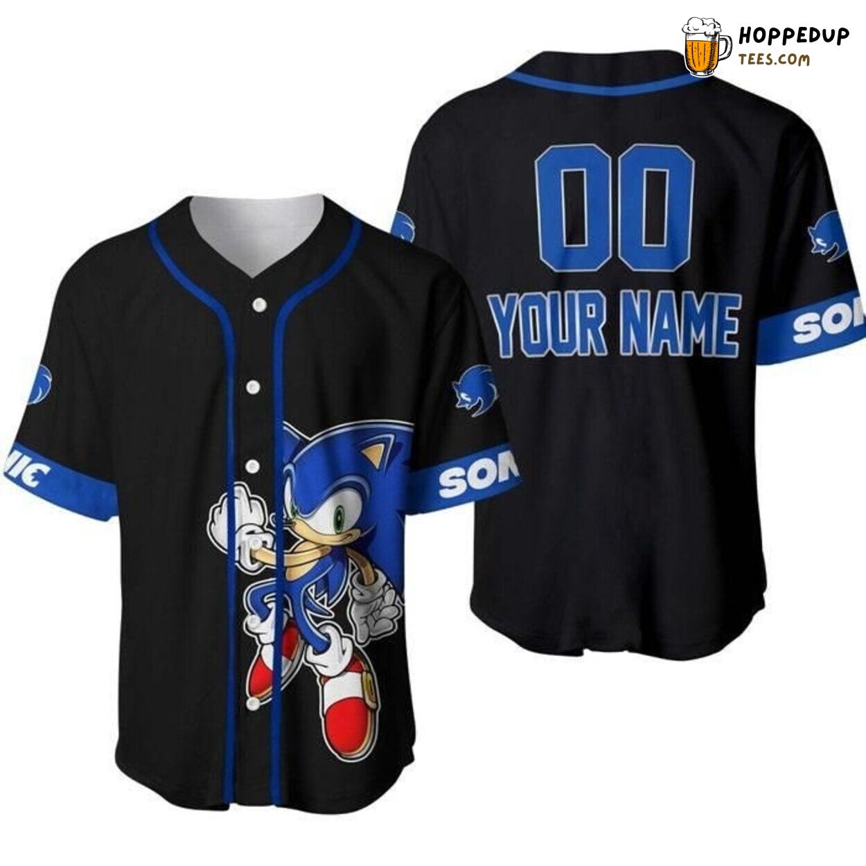 Sonic Hedgehog Giant Black Blue Disney Graphic Baseball Jersey Fast