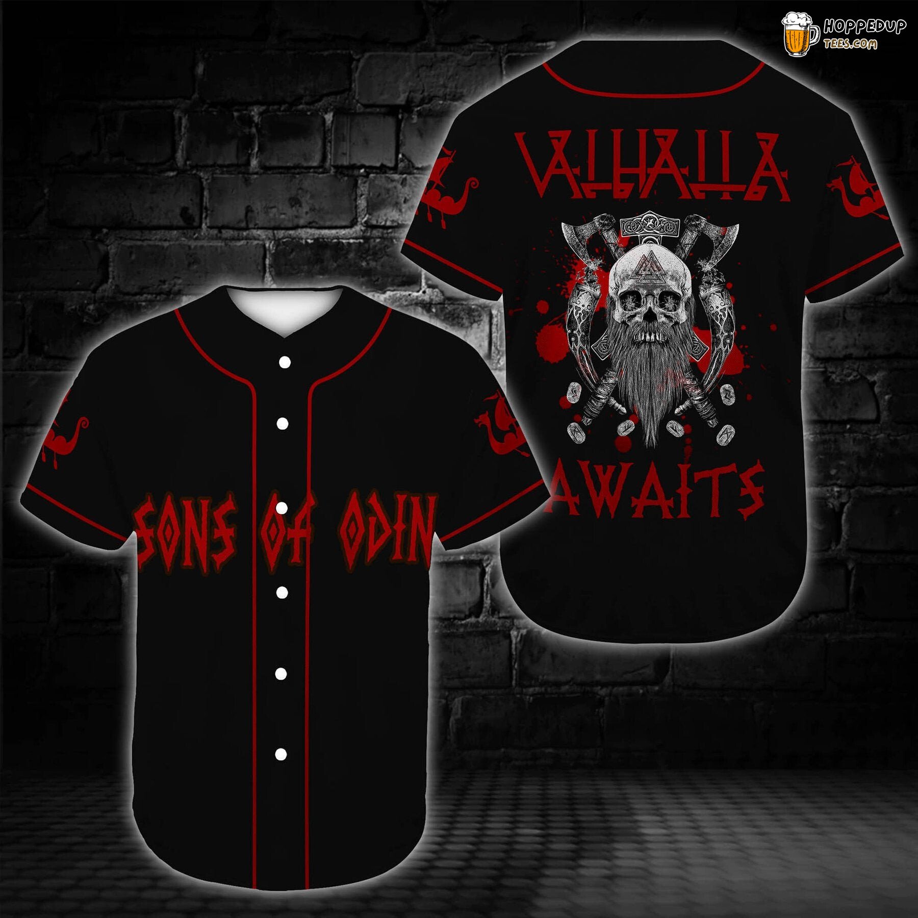 Sons Of Odin Valhalla Awaits Viking Lovers Baseball Tee Jersey Shirts 3D