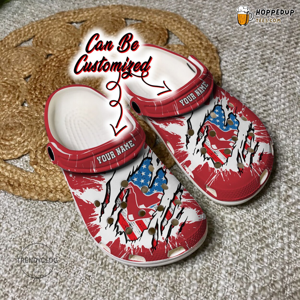 Sox Baseball Ripped American Flag Themed Clog Shoes Unique