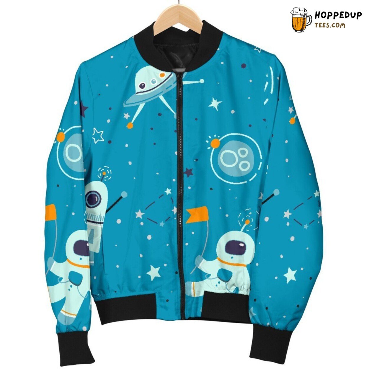 Space Explorer Astronaut Men’s Bomber Jacket Cosmic Adventure Design Display