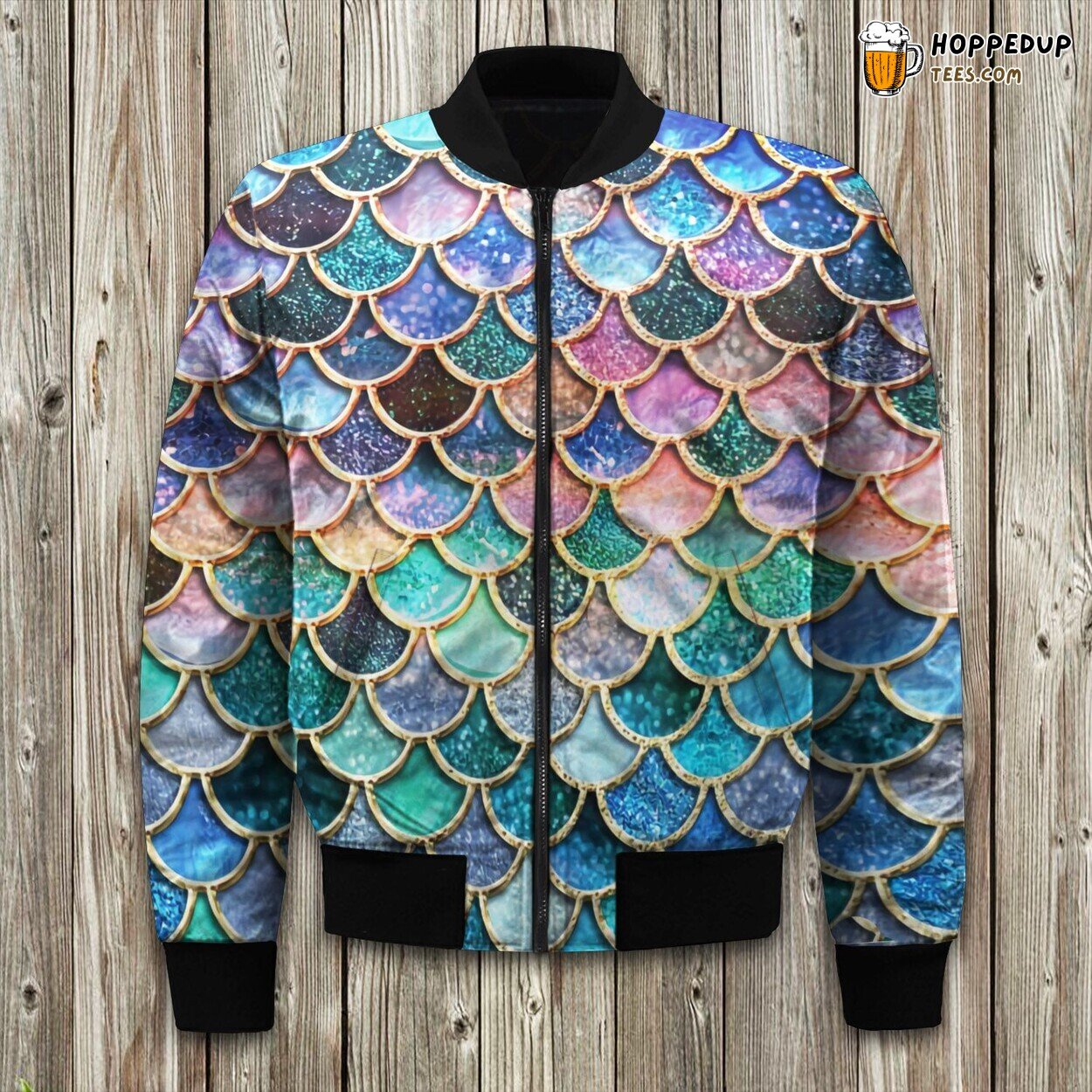 Sparkle Mermaid Artistry Winter Bomber Jacket Ocean Fantasy Elegance