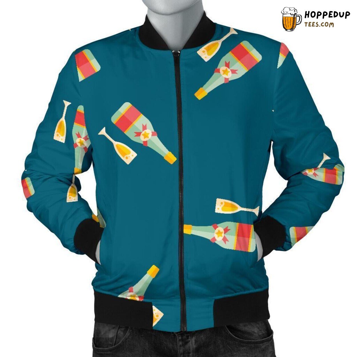 Sparkling Champagne Tribute Men’s Bomber Jacket Unique Pattern Essence Design