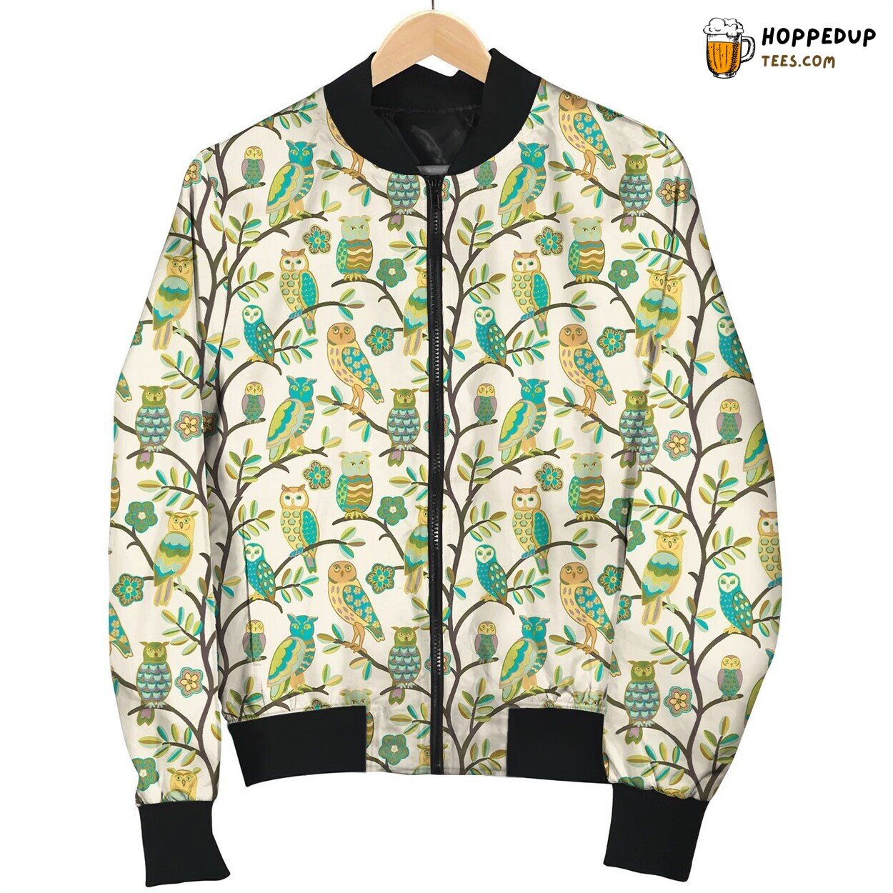 Special Stylized Owl Mainstream Green Bomber Jacket