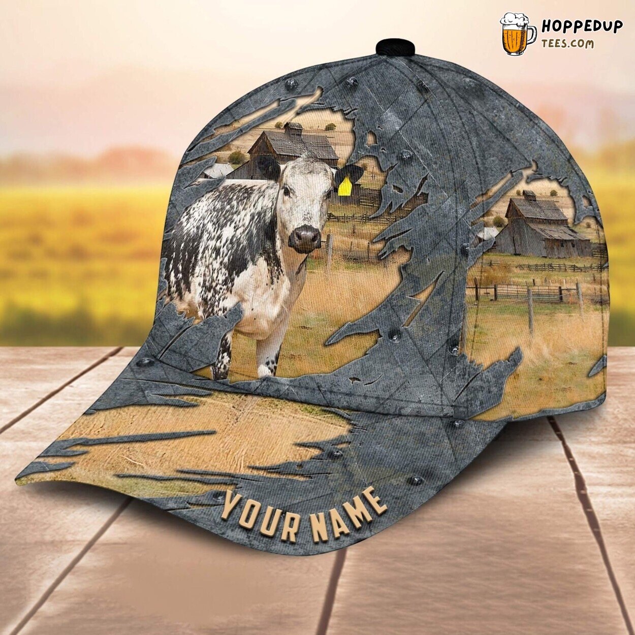 Speckle Park Name 3D Cap Baseball Design Farm Lovers Leather Animal Pattern