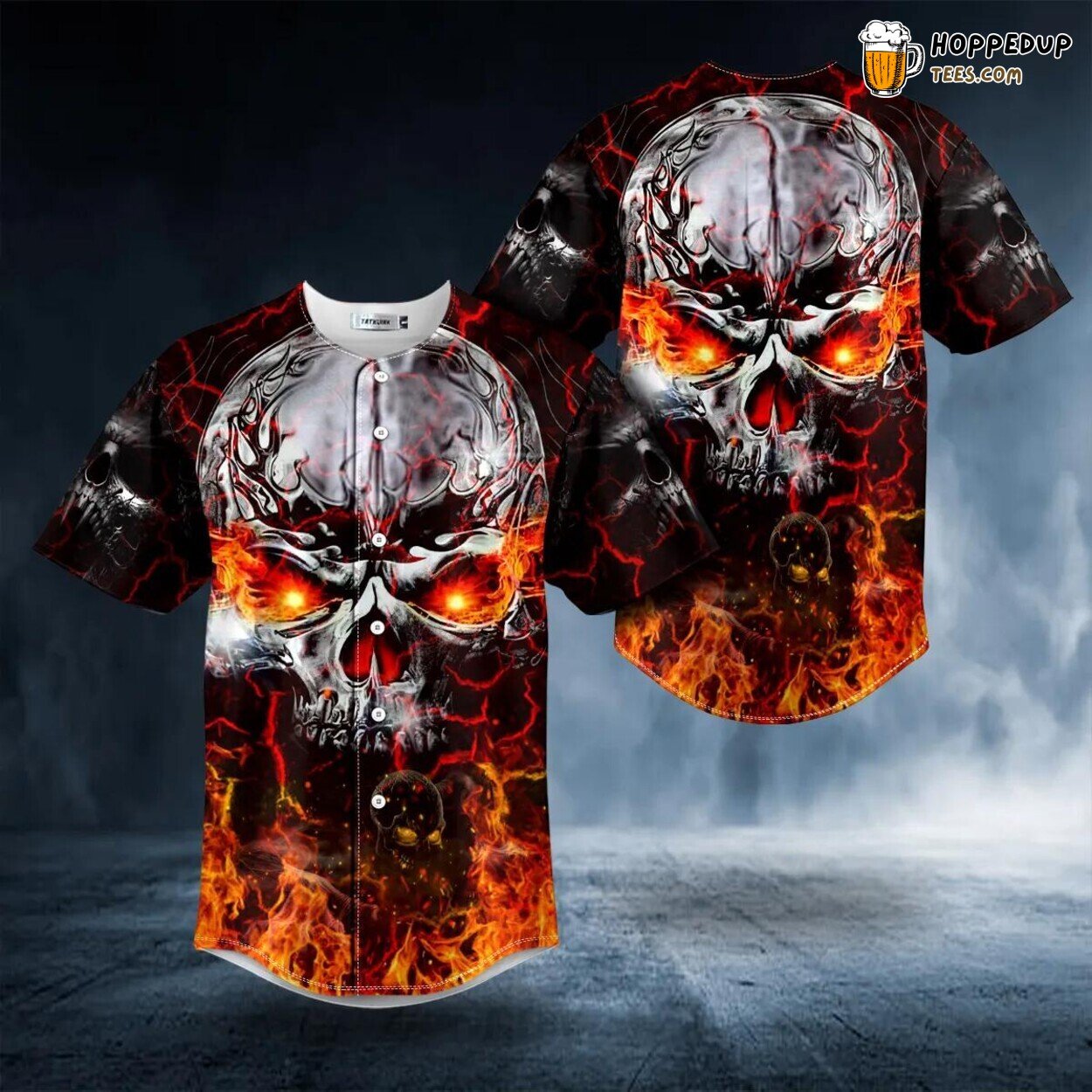 Spiral Fire Blast Zombie Ghost Skull Baseball Jersey Design Custom