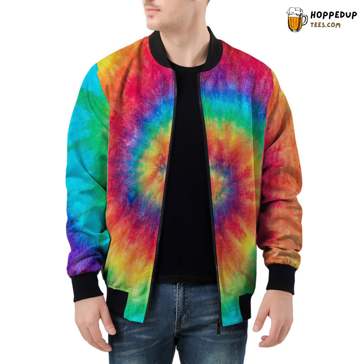 Spirals of Color in Tie Dye Fashion Envelop Men’s Bomber Jacket