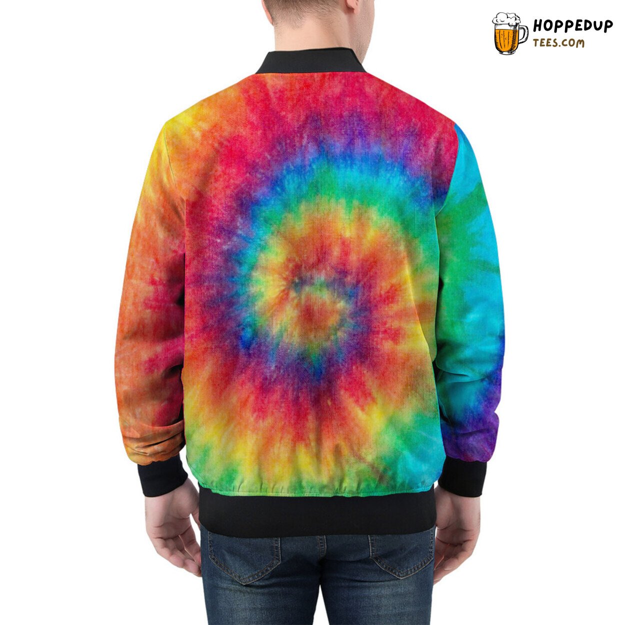 Spirals of Color in Tie Dye Fashion Envelop Men’s Bomber Jacket