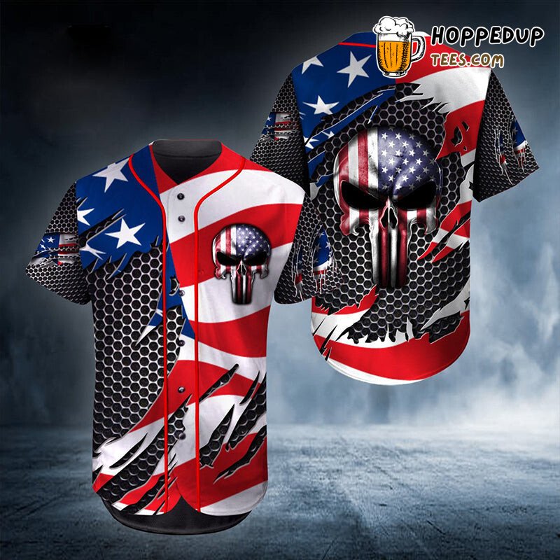 Spooky Ghost Flag US Skull 3D Printed Baseball Jersey Haunting