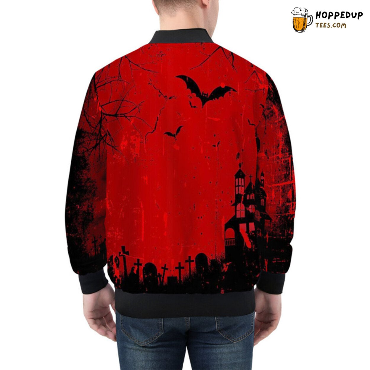 Spooky Grunge Design Bomber Jacket Perfect for Halloween Season