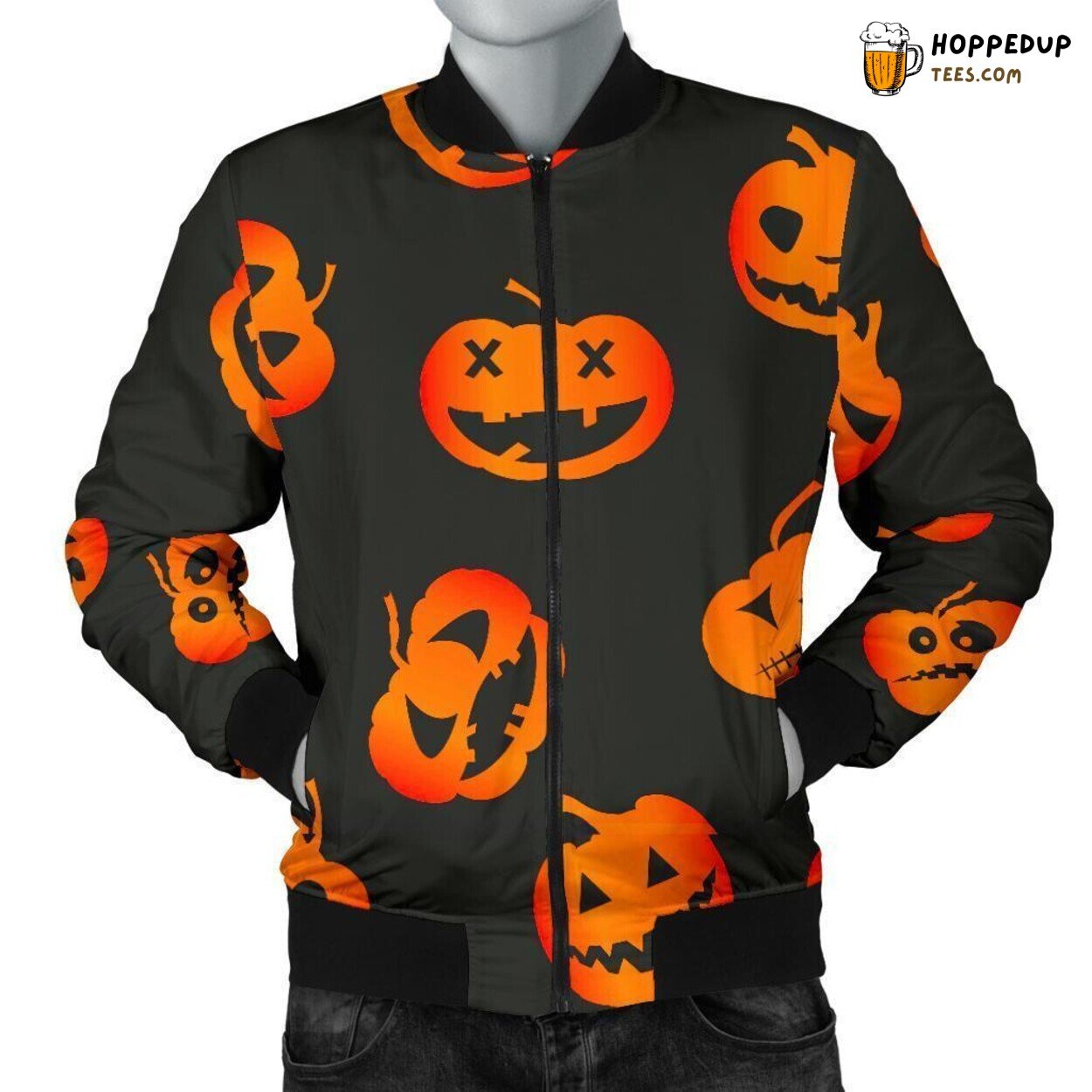 Spooky Pumpkin Halloween Men’s Bomber Jacket Frightful Design Tribute Art