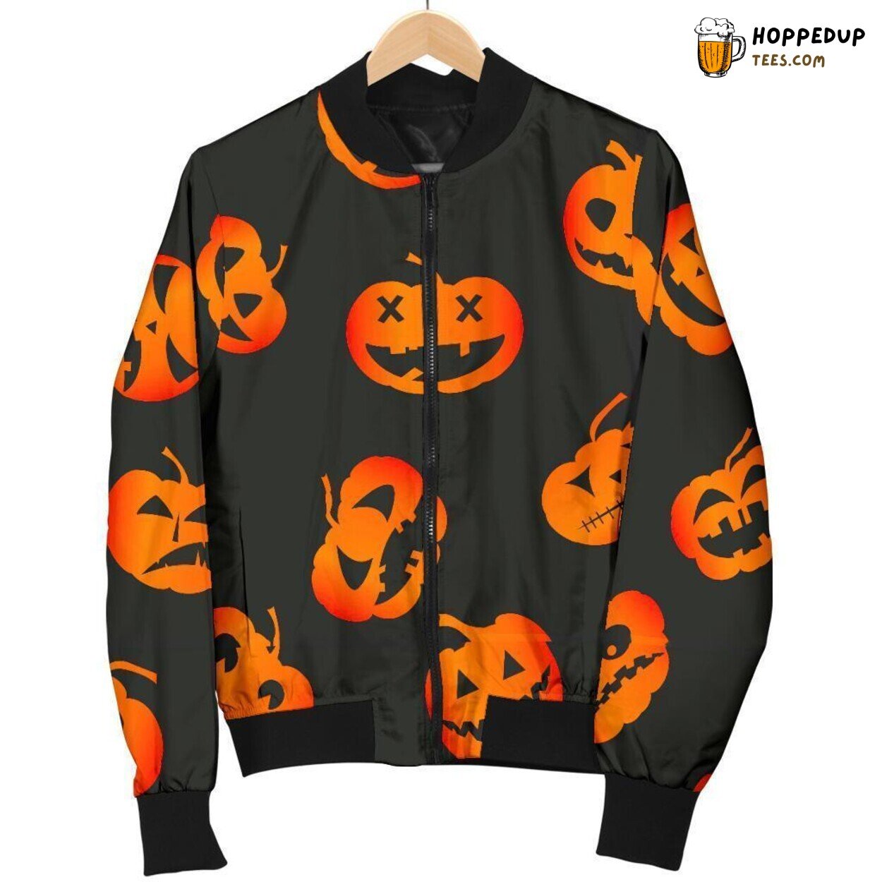Spooky Pumpkin Halloween Men’s Bomber Jacket Frightful Design Tribute Art