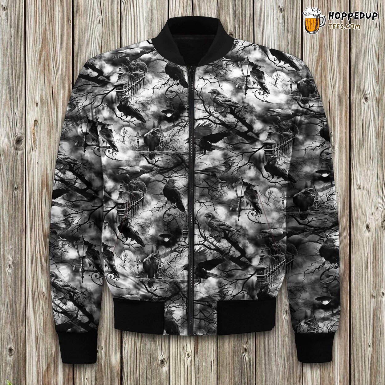 Spooky Raven Halloween Winter Bomber Jacket Stylish Unique Design