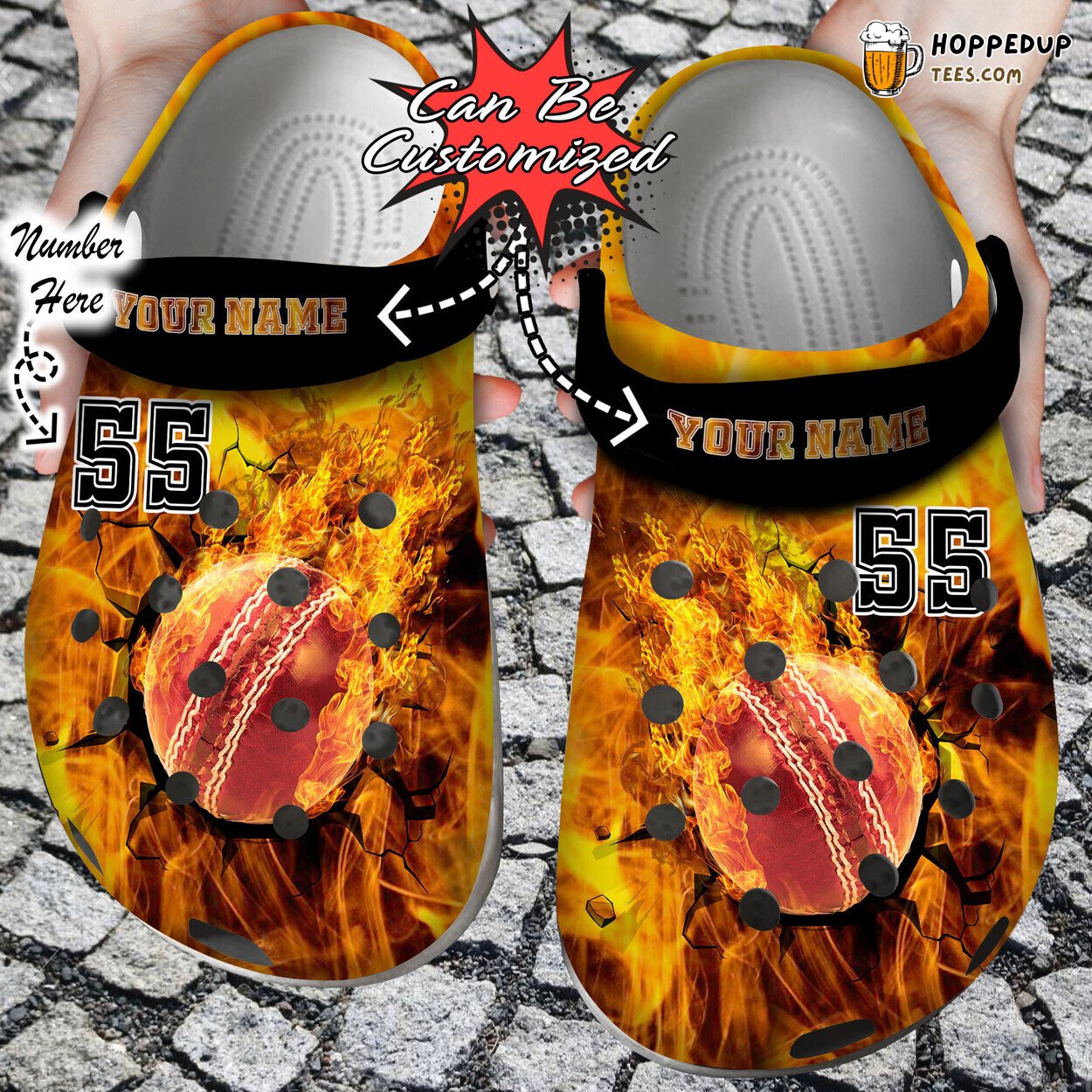 Sport Fire Cricket Crack Ball Overlay Personalized Clog Shoes