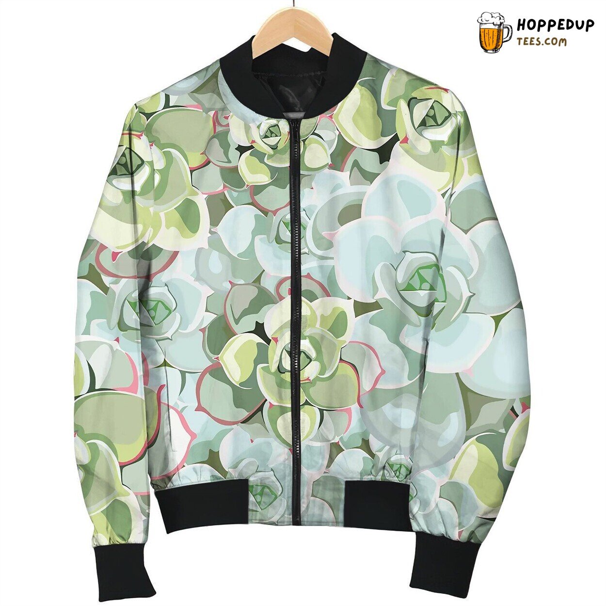 Spring Flower Seamless Pattern With Succulent Bomber Jacket