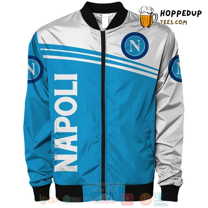 SSC Napoli Elegance White Blue Striped Bomber Jacket Ultimate Fan Collection