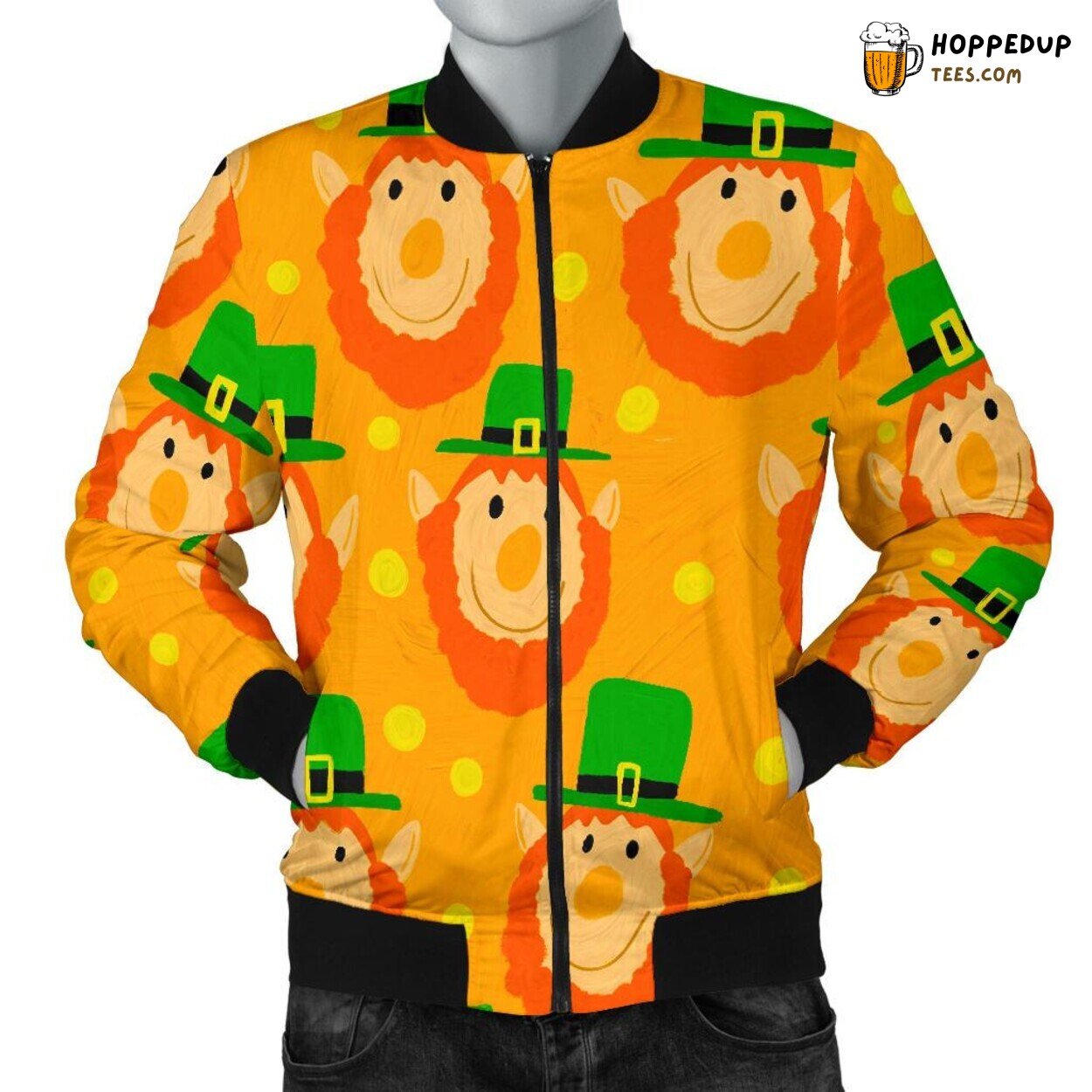 St Patricks Day Leprechaun Essence Men’s Bomber Jacket Unique Pattern Display