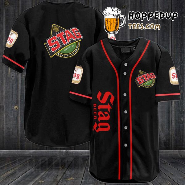 Stag Beer Themed Black Baseball Jersey Unique Design Distinctive Edition