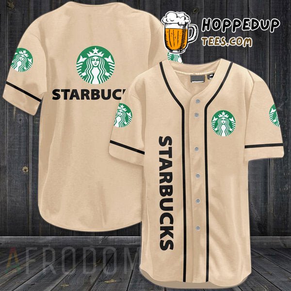 Starbucks Themed Beige Baseball Jersey Unique Distinctive Design Edition