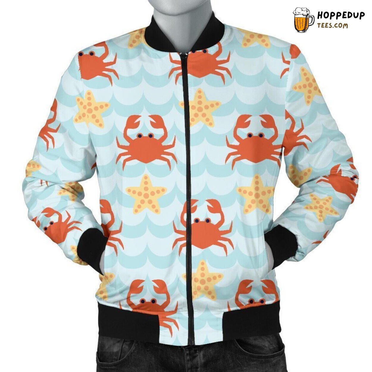 Starfish Dancing with Crab Men’s Bomber Jacket Unique Pattern Design Art