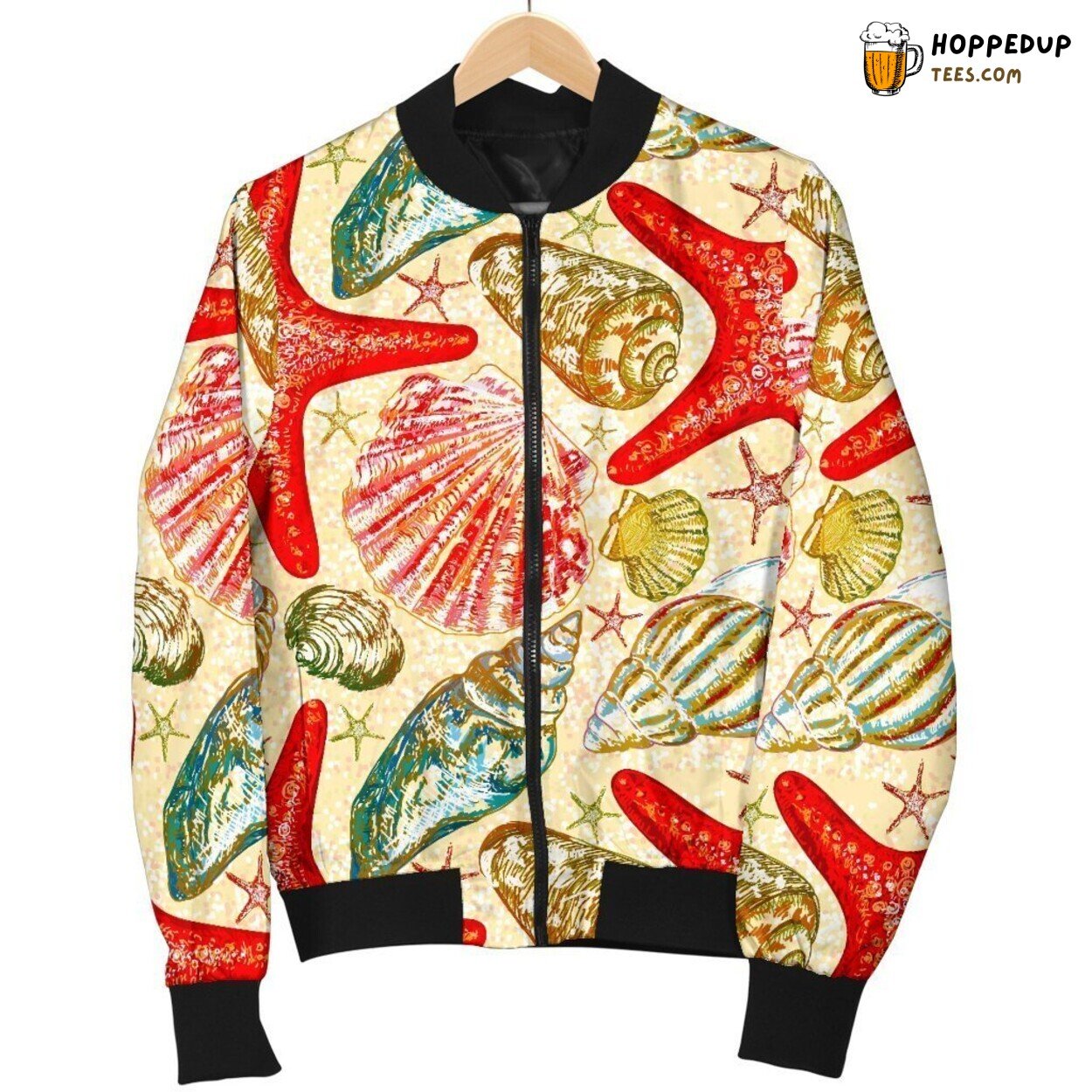 Starfish Meets Seashell Men’s Bomber Jacket Oceanic Artistic Design Tribute