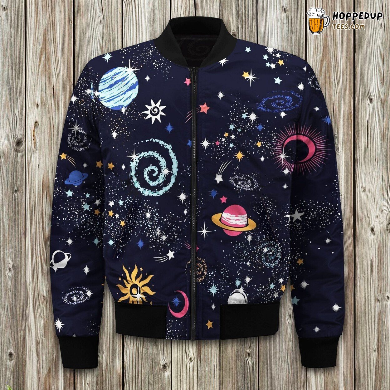 Stars Space Cosmic Adventure Winter Bomber Jacket Galactic Beauty