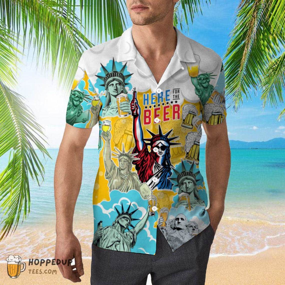 Statue Liberty Holding A Beer Aloha Shirt