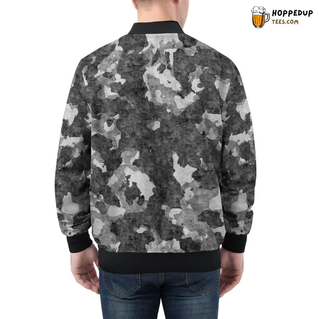 Stealth Mode On Gray Camouflage Men’s Stylish Bomber Jacket