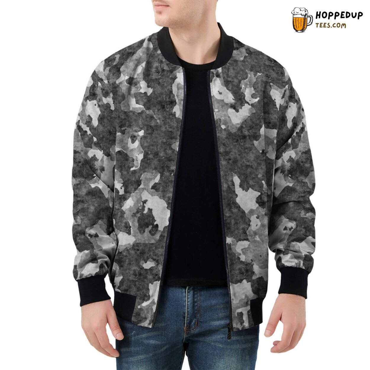 Stealth Mode On Gray Camouflage Men’s Stylish Bomber Jacket