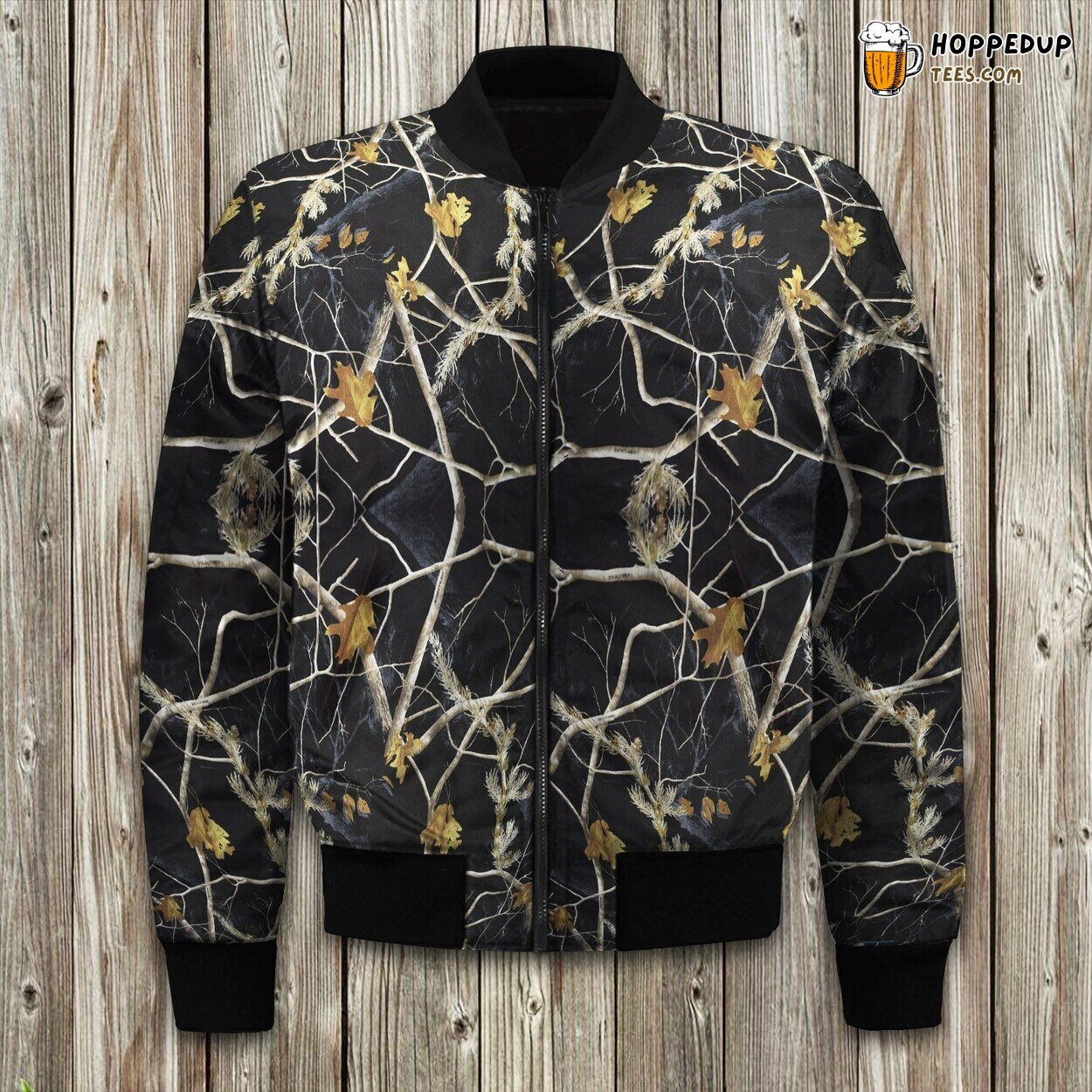 Stealthy Black Camouflage Winter Bomber Jacket Tailored Unique Elegance Design