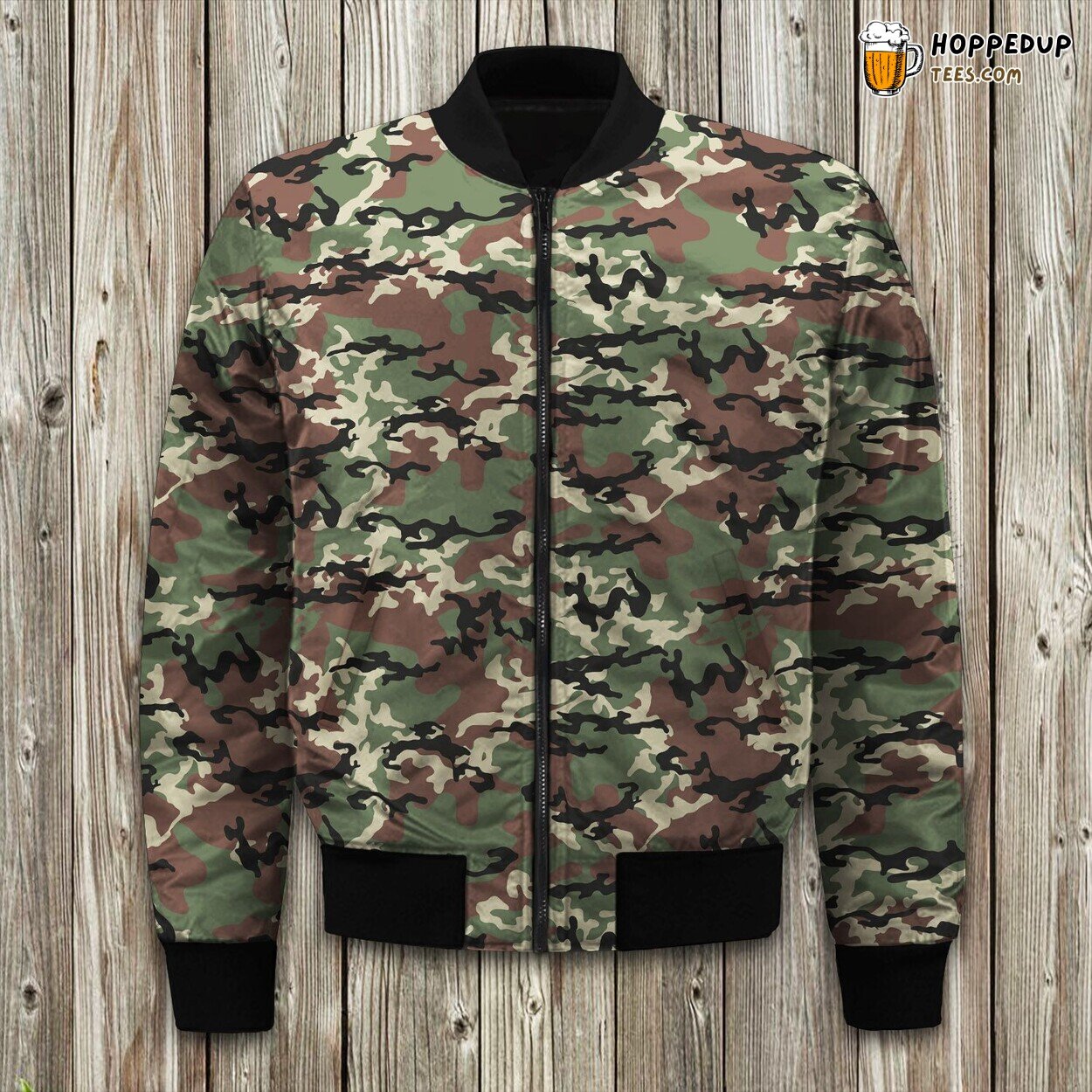 Stealthy Camo Pattern Winter Bomber Jacket Tailored Unique Elegance Precision Craft