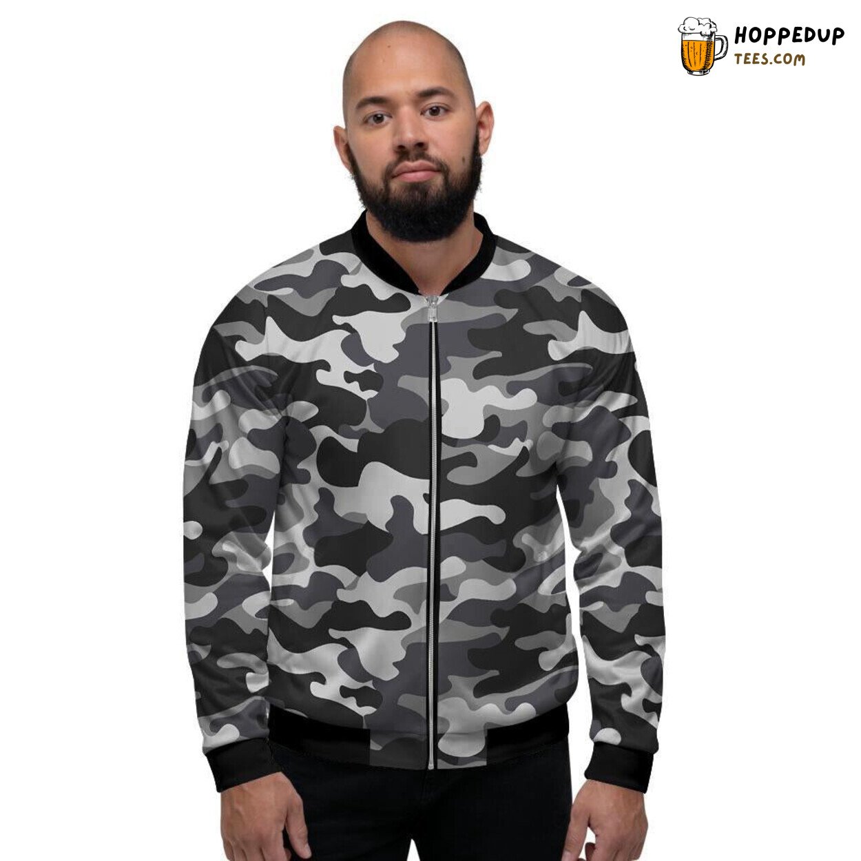 Stealthy Grey Camouflage Pattern Men’s Bomber Jacket Urban Jungle Aesthetics