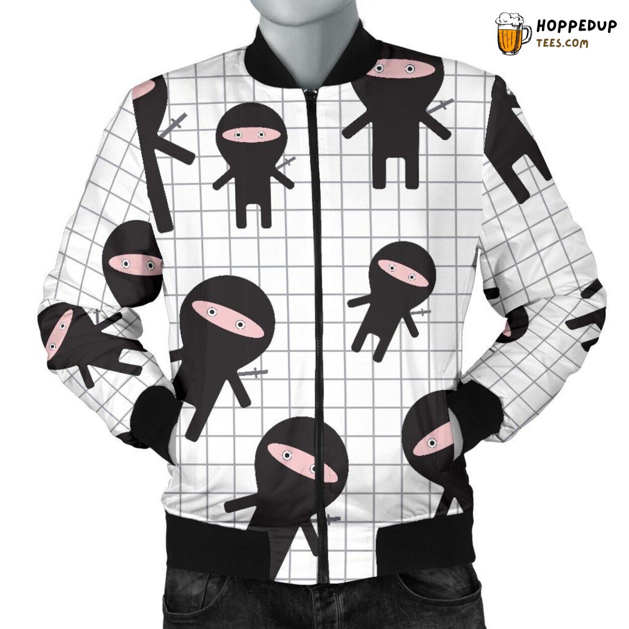 Stealthy Ninja Tribute Men’s Bomber Jacket Unique Pattern Design Display