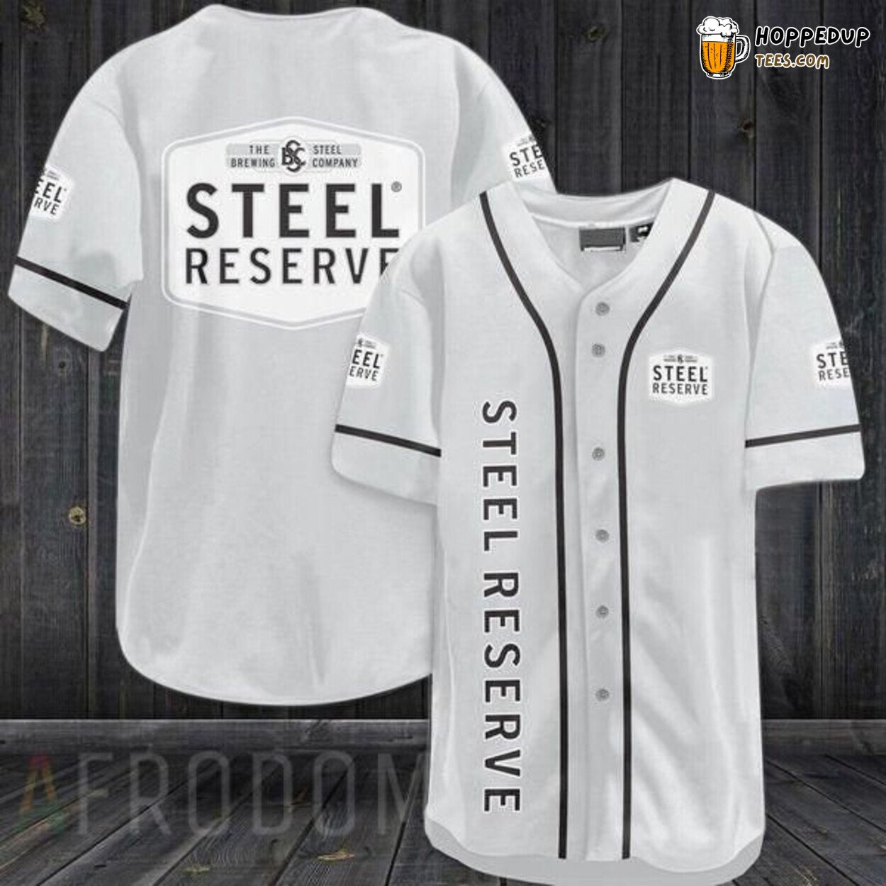 Steel Reserve Branded White Casual Baseball Jersey Malt Liquor