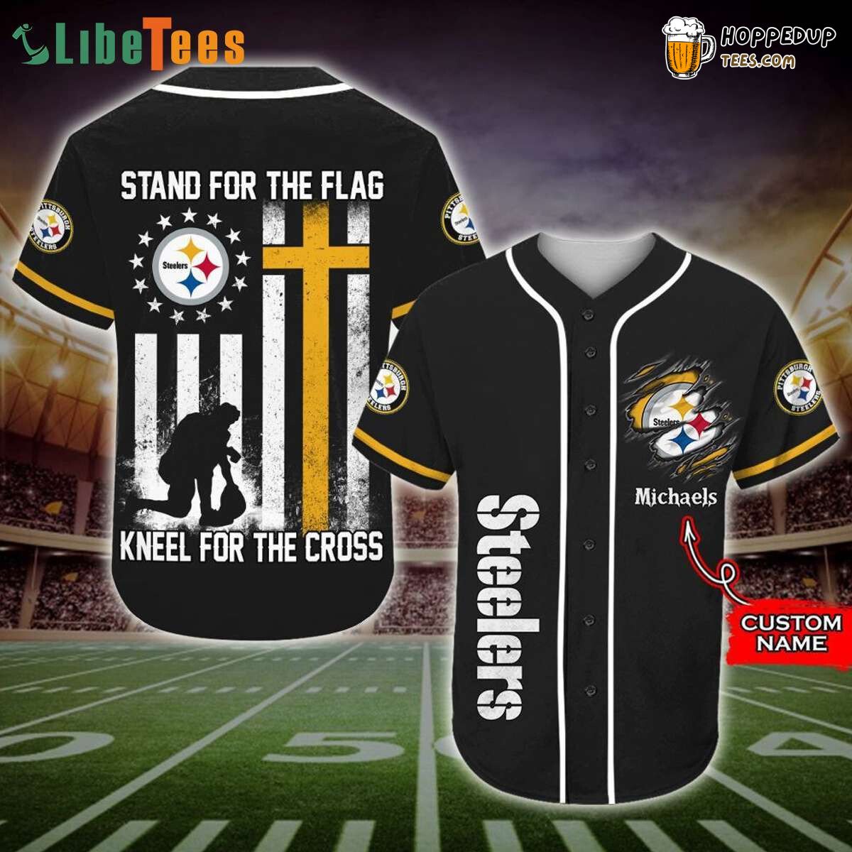Steelers Stand For Flag Kneel For Cross Patriotic Baseball Jersey