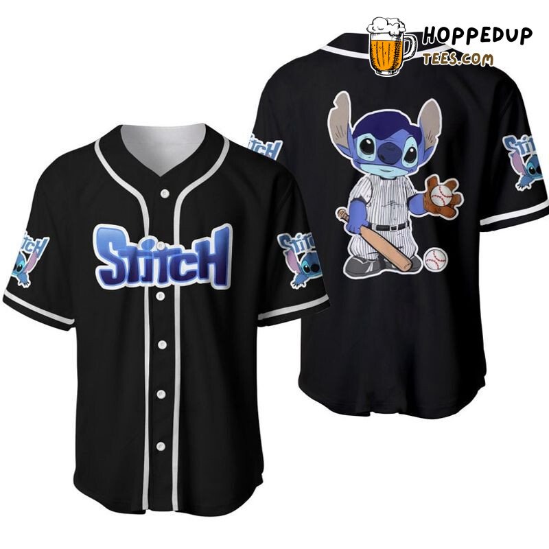 Stitch Baseball Player Black Disney 3D Graphic Jersey Unisex