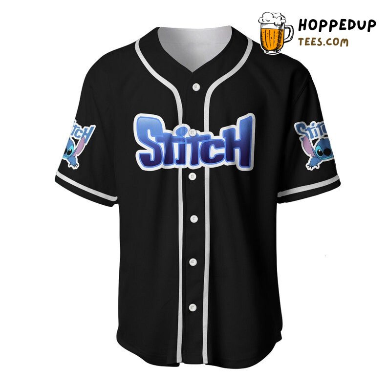 Stitch Cartoon Graphics All Over Print Unisex Baseball Jersey Black Unisex Jersey Shirt