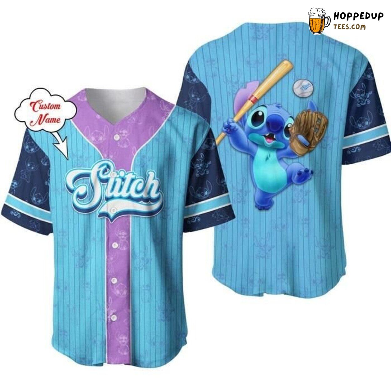 Stitch Disney Cartoon Blue Purple Baseball Jersey Custom Fan Outfit