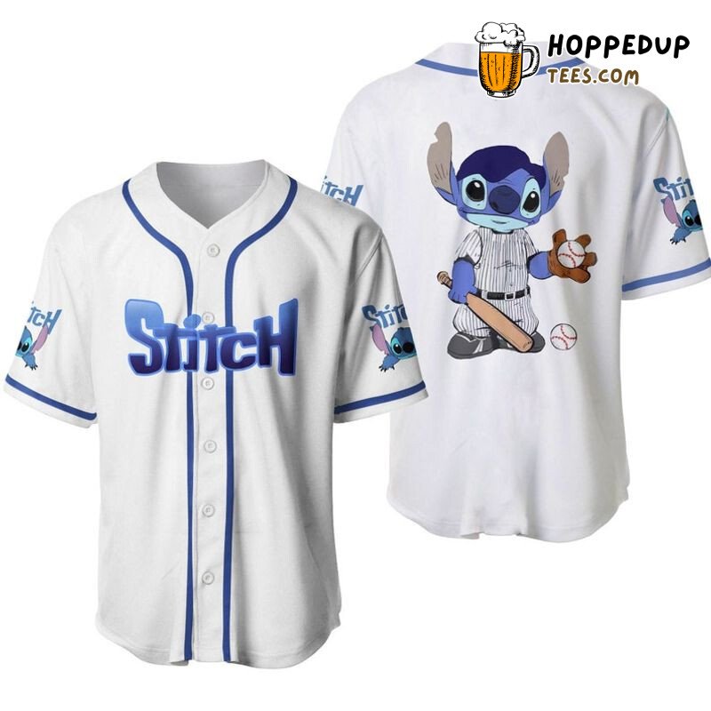 Stitch Disney Character Playing Baseball 3D Jersey White Print