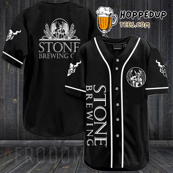 Stone Brewing Inspired Design Black Baseball Jersey Distinctive Style Look