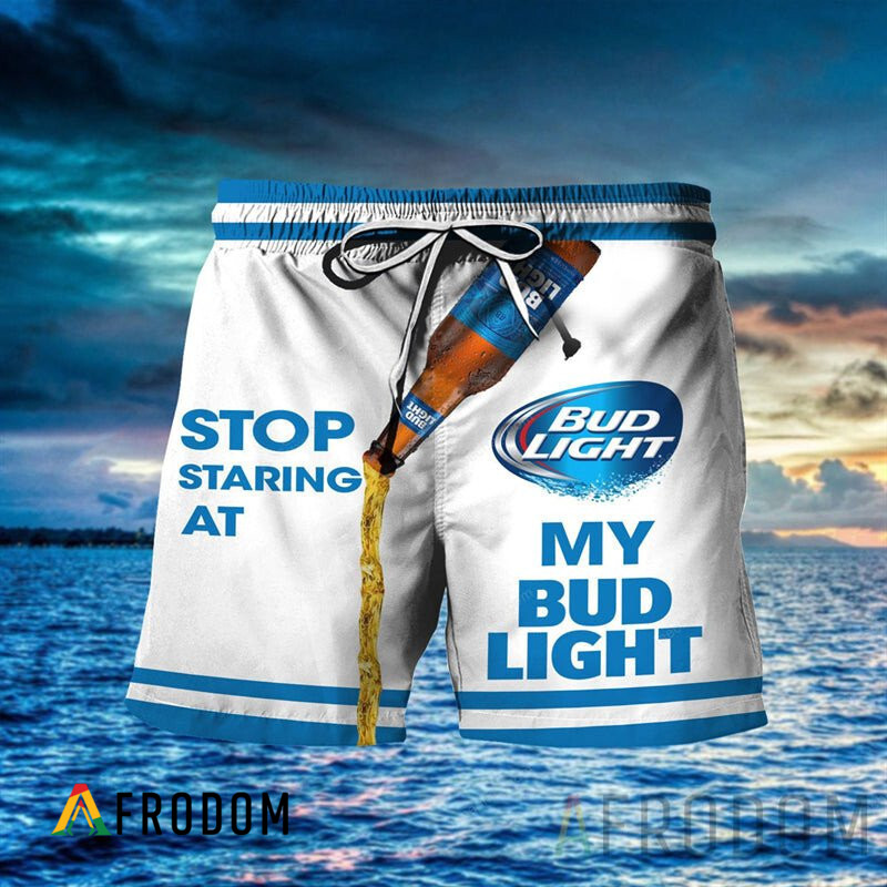 Stop Staring At My Bud Light Hawaii Shorts HU Stop Staring At My Bud Light Hawaii Shorts HU