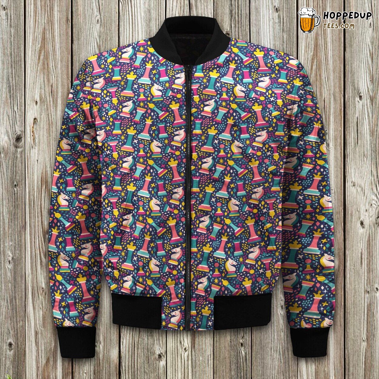 Strategic Chess Game Design Winter Bomber Jacket Thoughtful Style