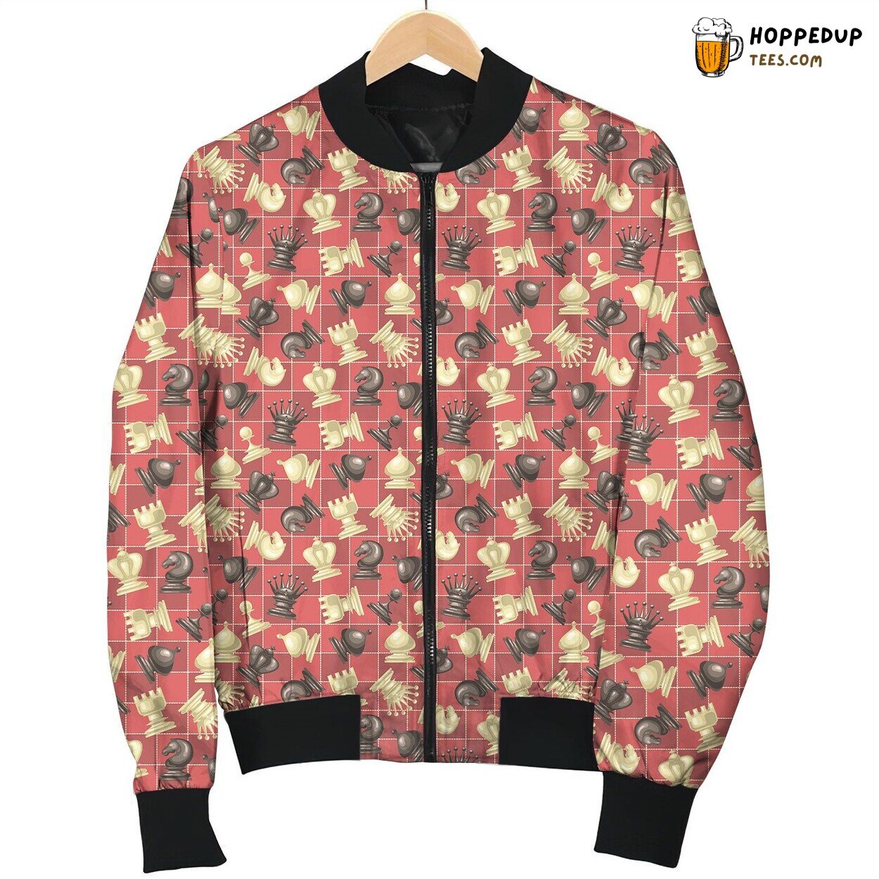 Strategic Chess Pattern Winter Bomber Jacket Stylish Cozy Design