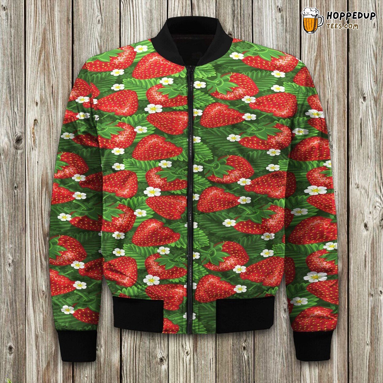 Strawberry Pattern Print Design Bomber Jacket