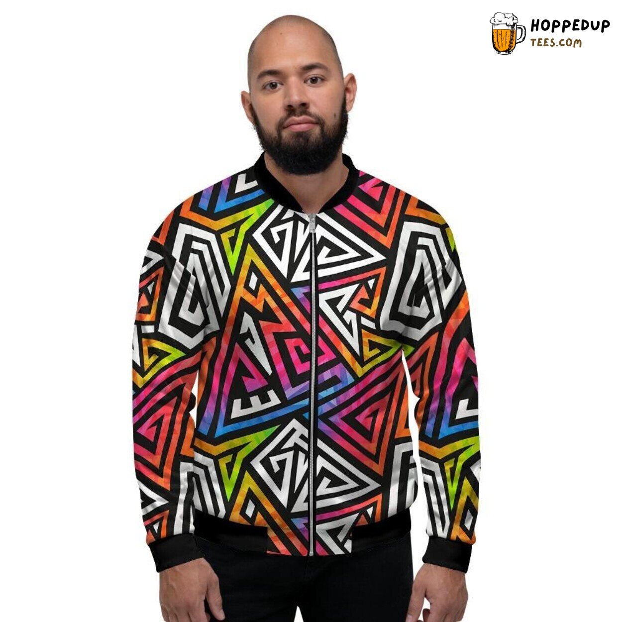 Striking Geometric Art Design Men’s Bomber Jacket Modern Shape Essence