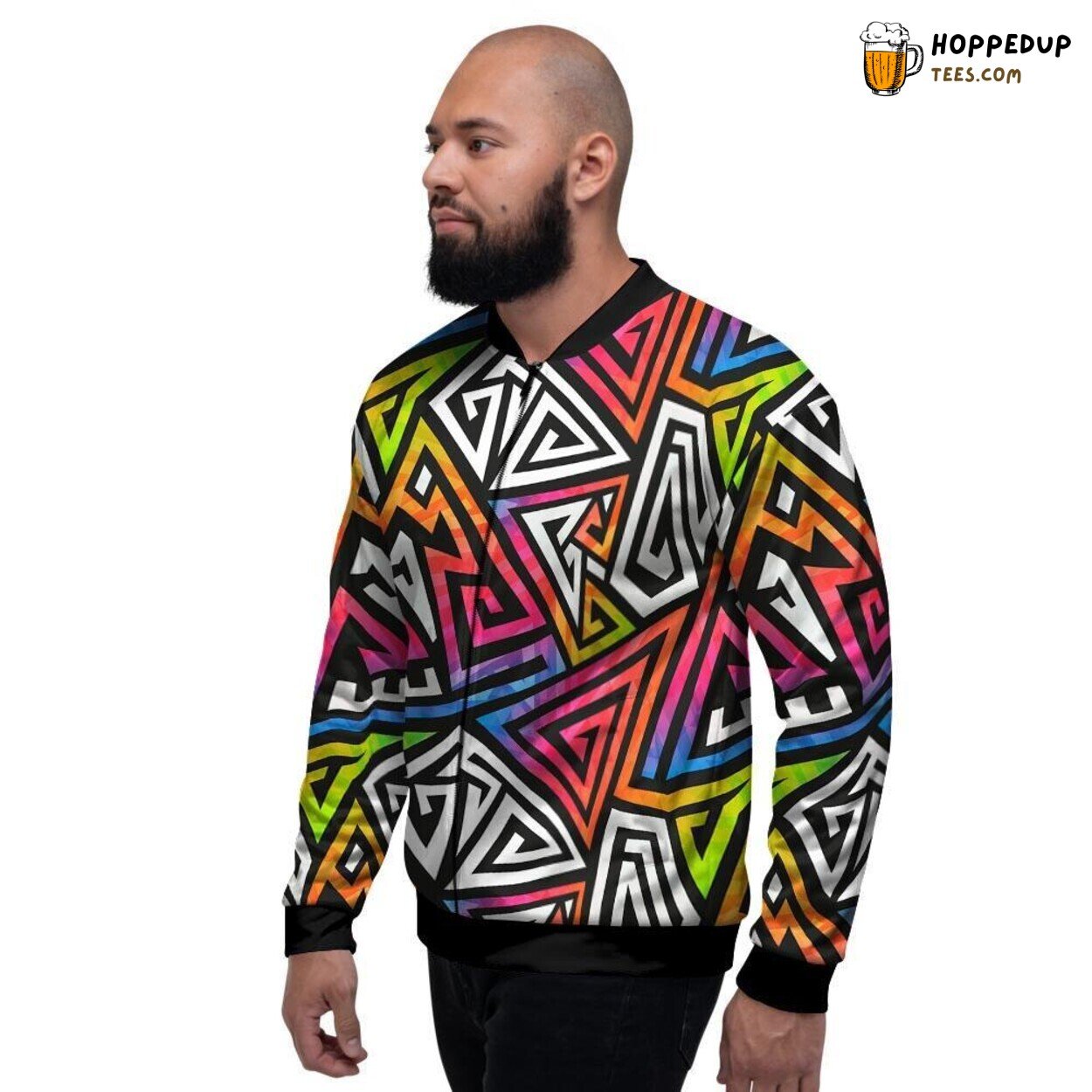 Striking Geometric Art Design Men’s Bomber Jacket Modern Shape Essence