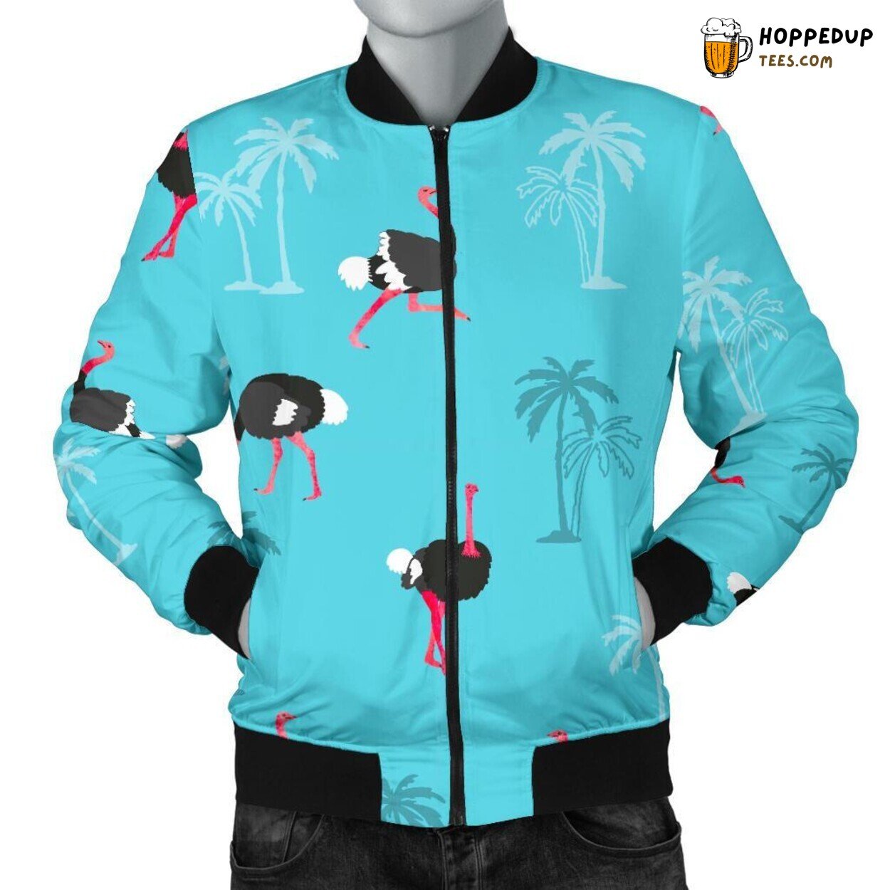 Striking Ostrich Design Men’s Bomber Jacket Unique Pattern Design Display Striking Ostrich Design Men’s Bomber Jacket Unique Pattern Design Display